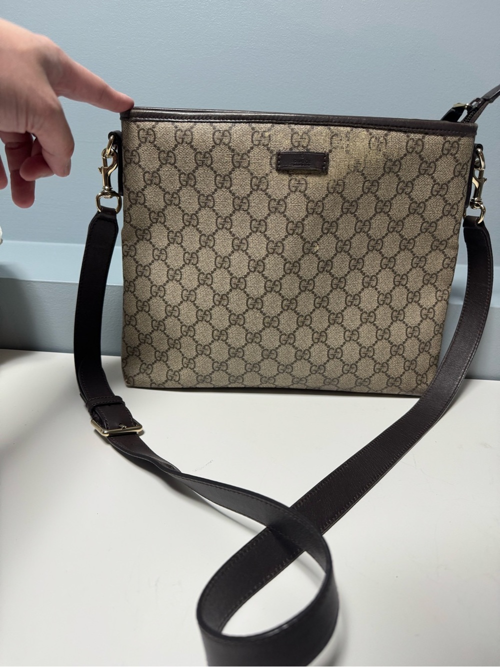 Gucci Beige GG Supreme Canvas Crossbody with Brown Leather Trim - Picture 14 of 14